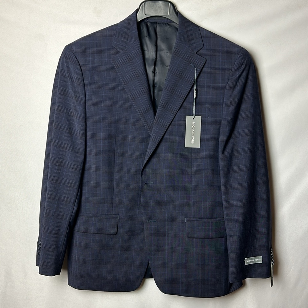 Michael Kors Men's Classic Fit Wool-Blend Plaid Suit Jacket - Plum Blue 40R - Picture 2 of 7